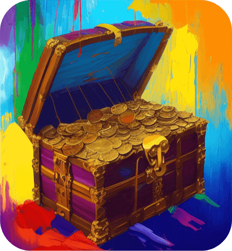 A painting of a treasure chest